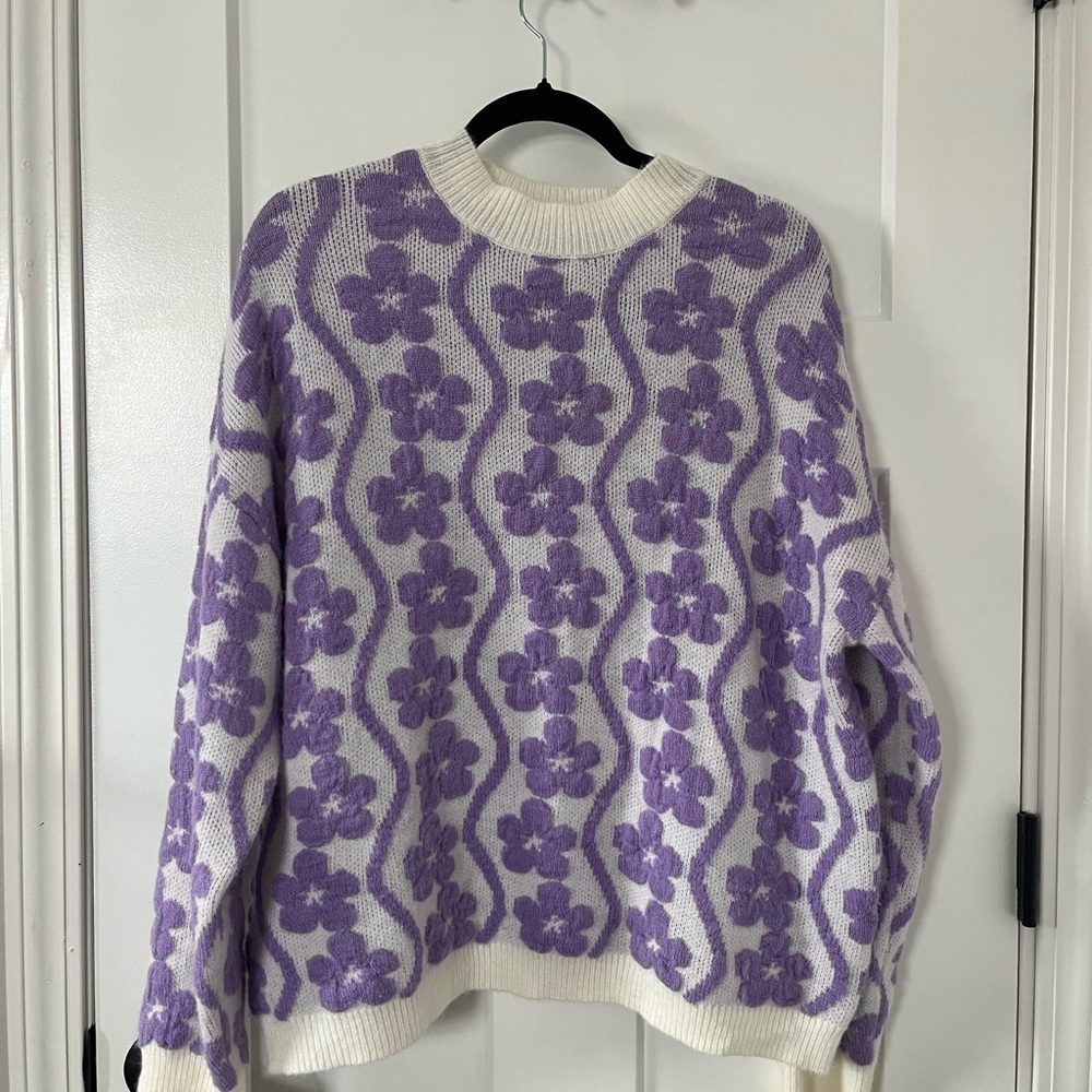 Floral Purple and White Sweater